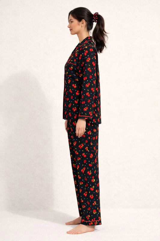 Cherry Bliss Linen Pajama Suit