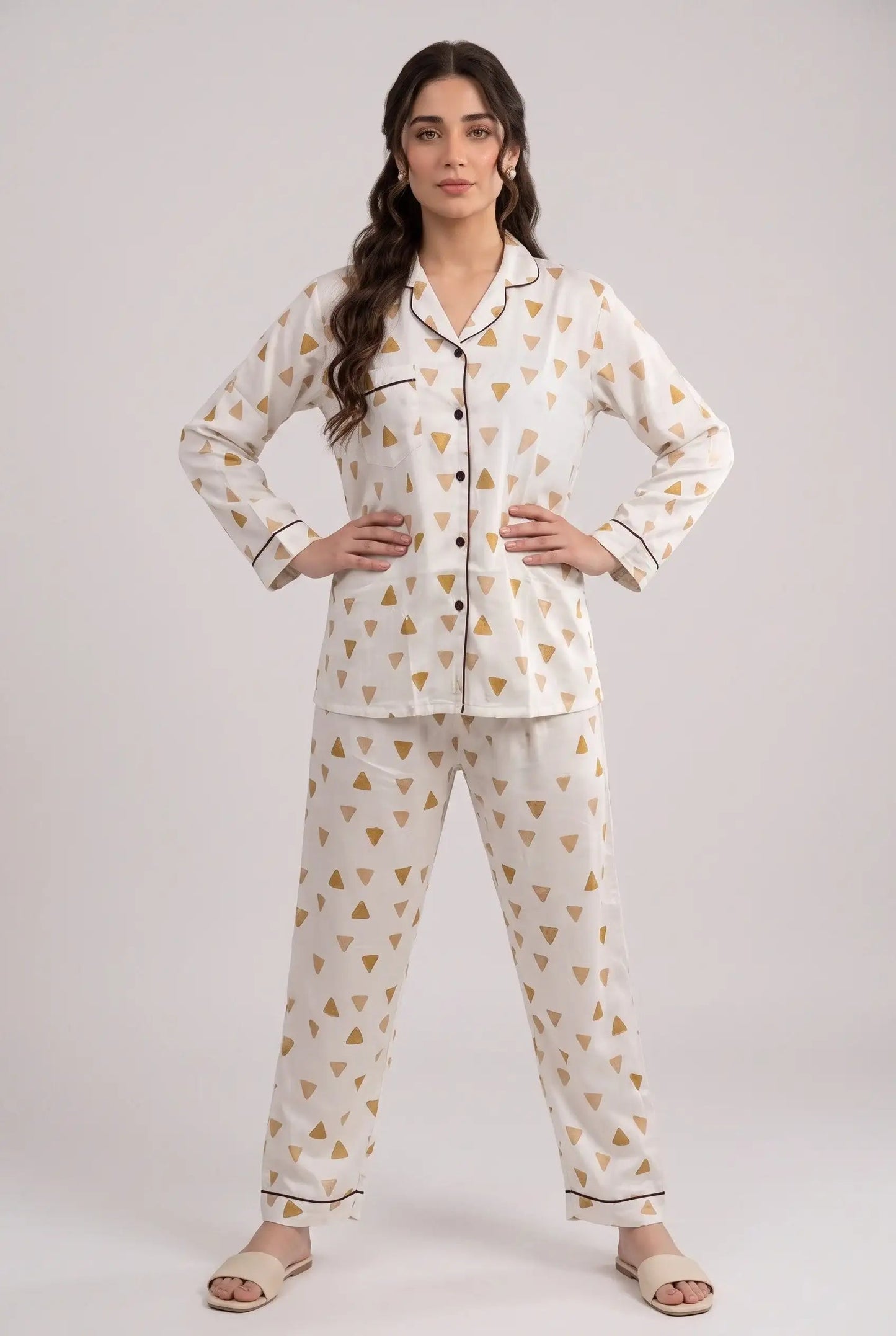 Linen Printed Lounge Set – Geometric Dune & Gold