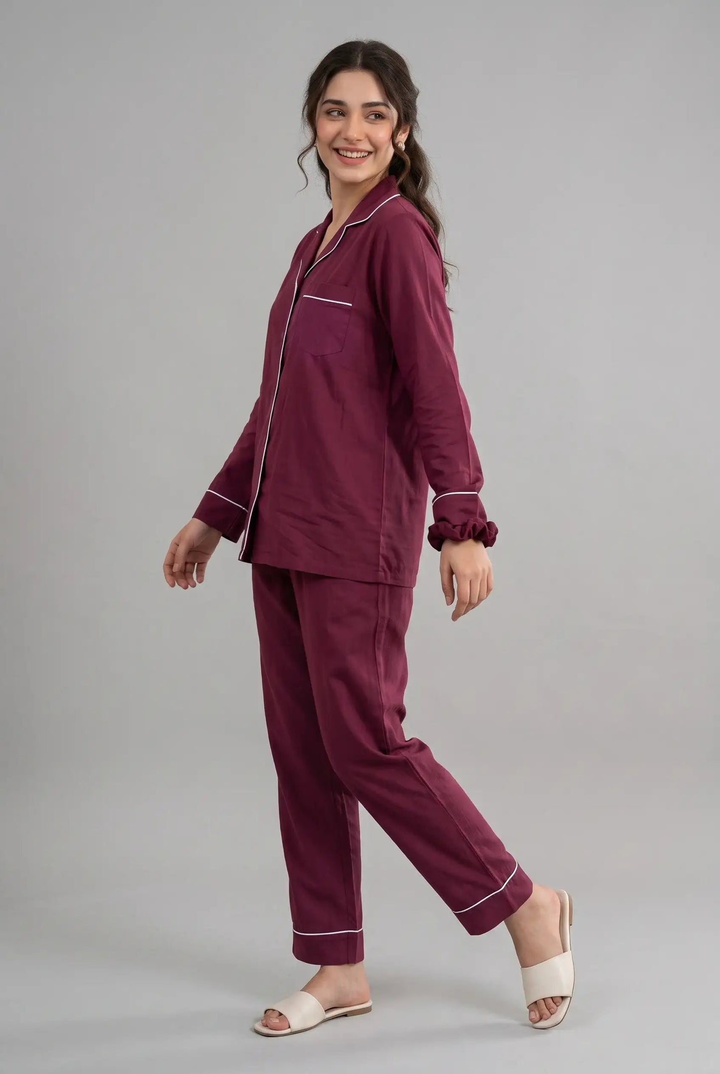 Linen Lounge Set – Plum Wine