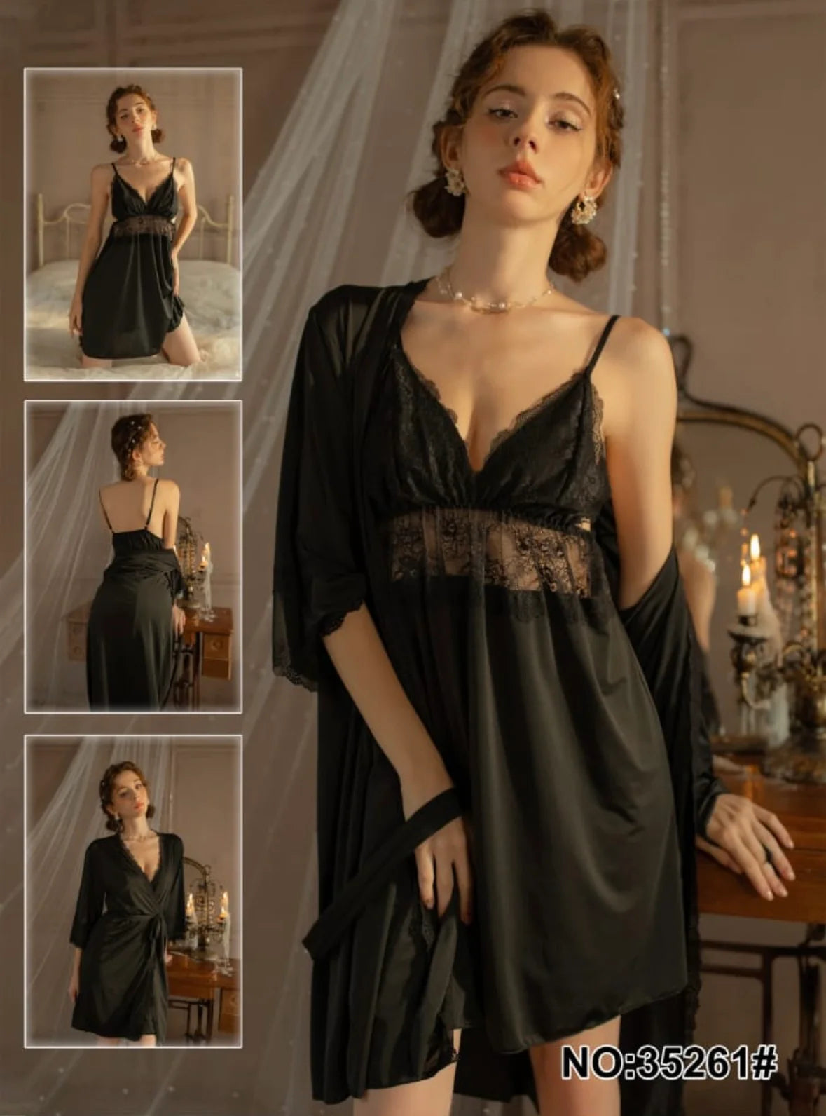Black Hot Lace Nighty 2 Pcs