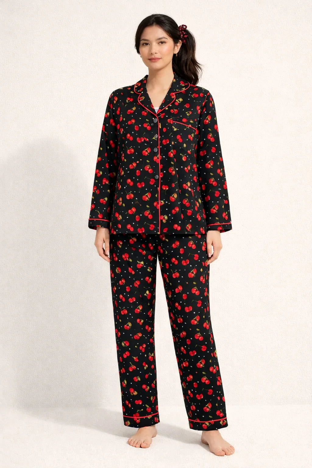 Cherry Bliss Linen Pajama Suit