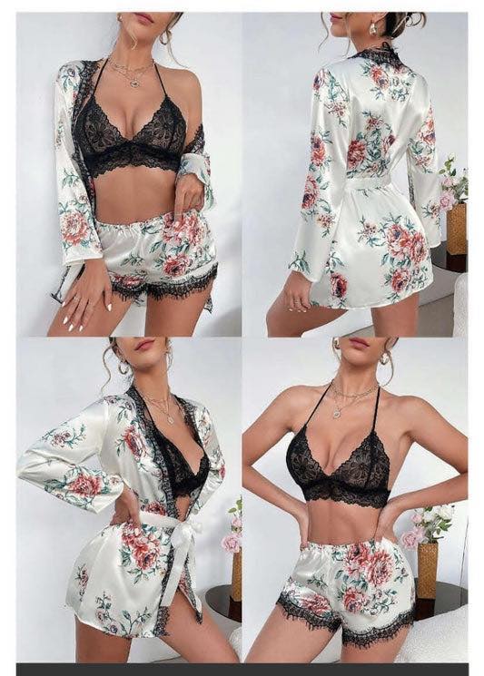 Floral 3pcs Night Wear Suit