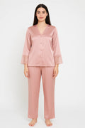 Laced Sleeves Silk Pajama Suit