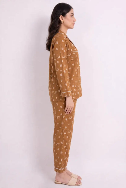 Linen Printed Lounge Set – Caramel Meadow