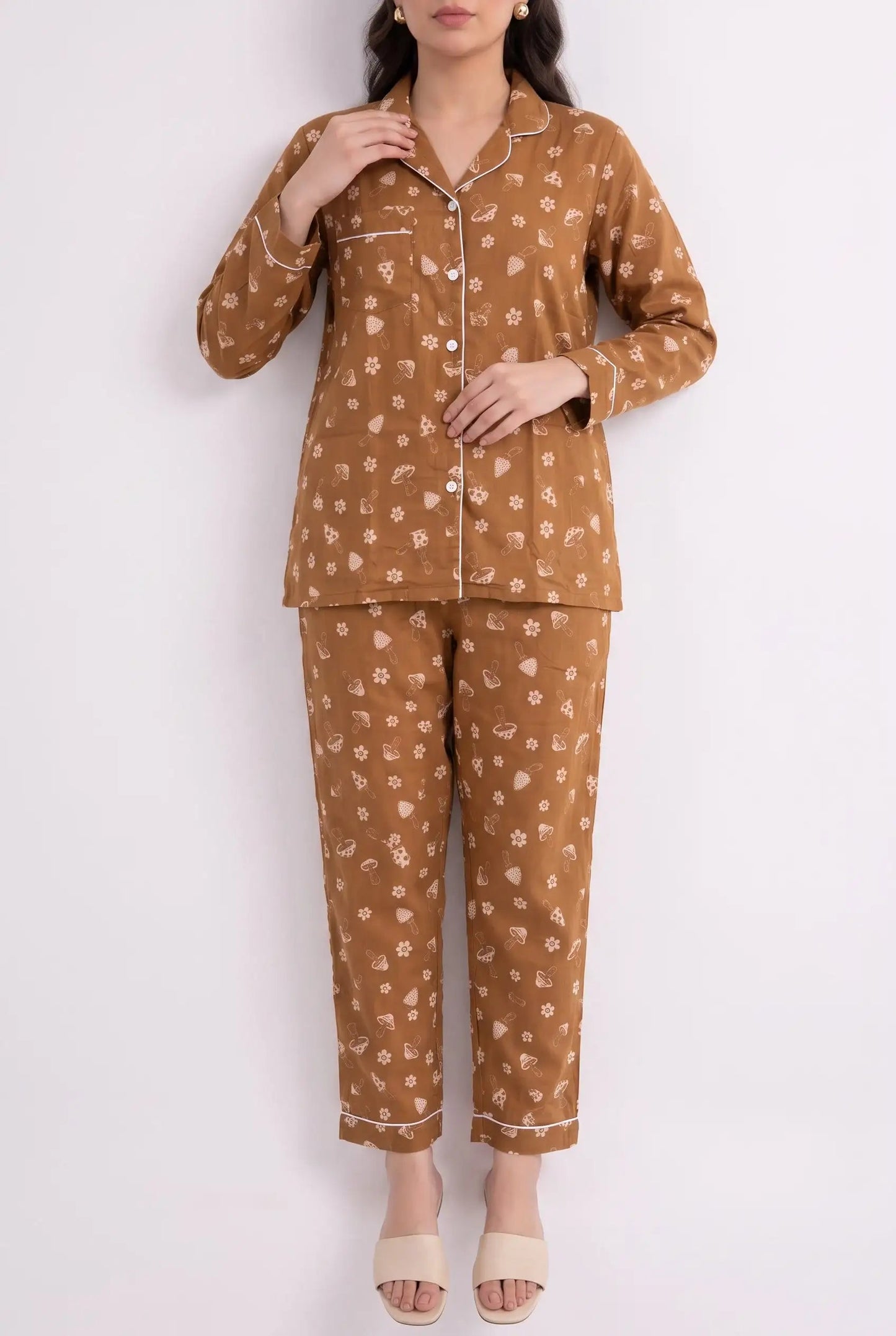 Linen Printed Lounge Set – Caramel Meadow