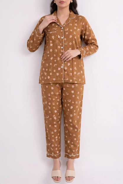 Linen Printed Lounge Set – Caramel Meadow