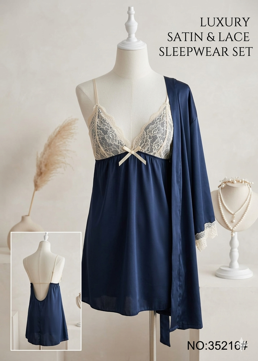 Luxury Satin Nighty Sleep Wear Set Blue