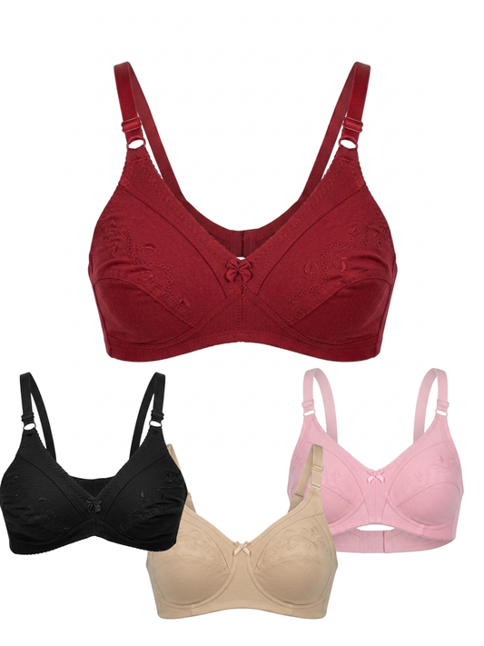 Pack of 4 Embroidery Cotton T-Shirt Bra