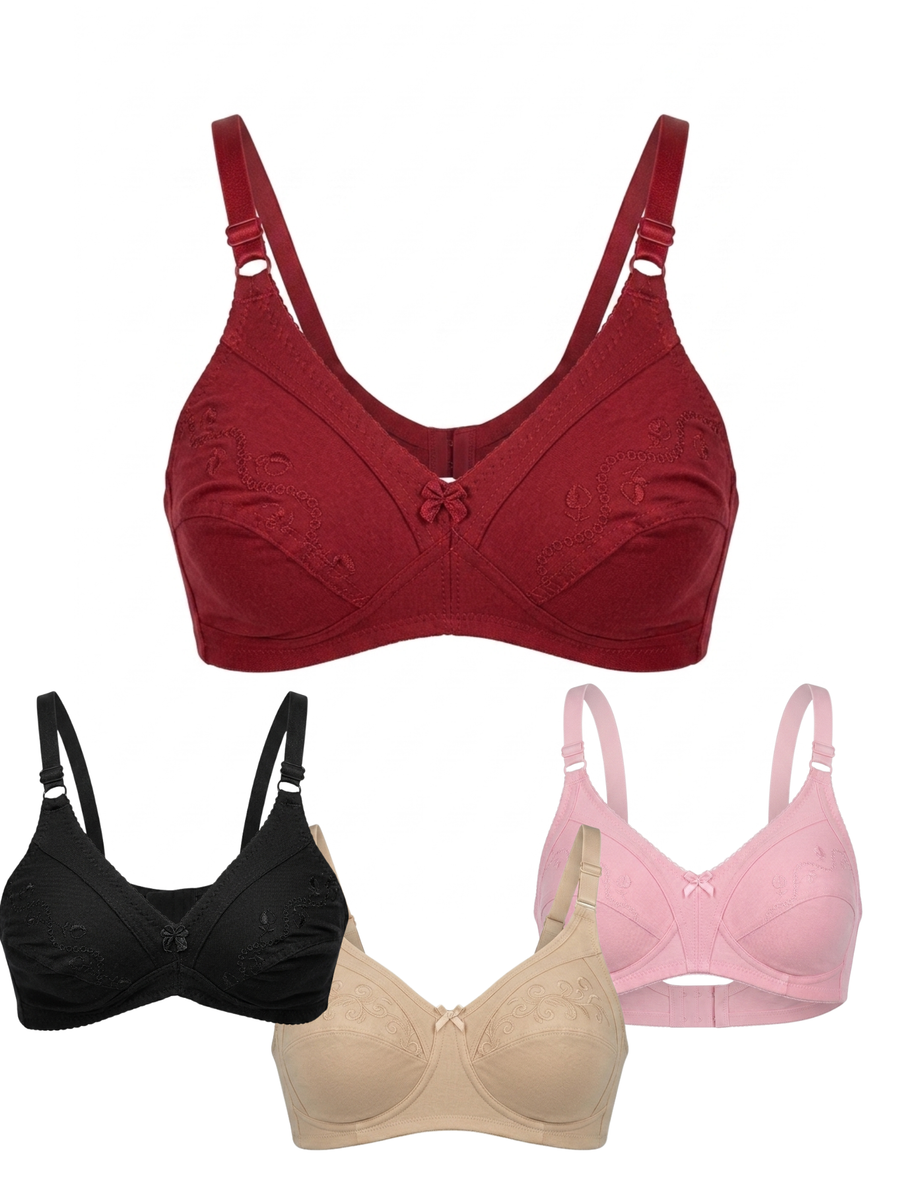 Pack of 4 Embroidery Cotton T-Shirt Bra