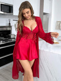 Premium Silk Nighty 2 Pcs Set Red