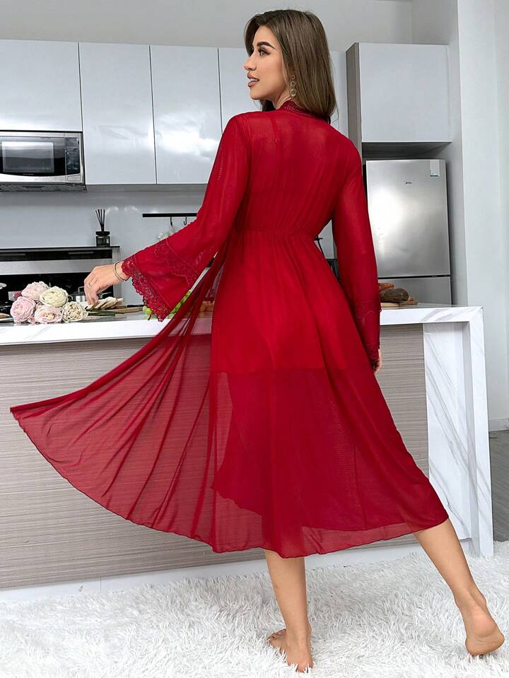 Premium Silk Nighty 2 Pcs Set Red