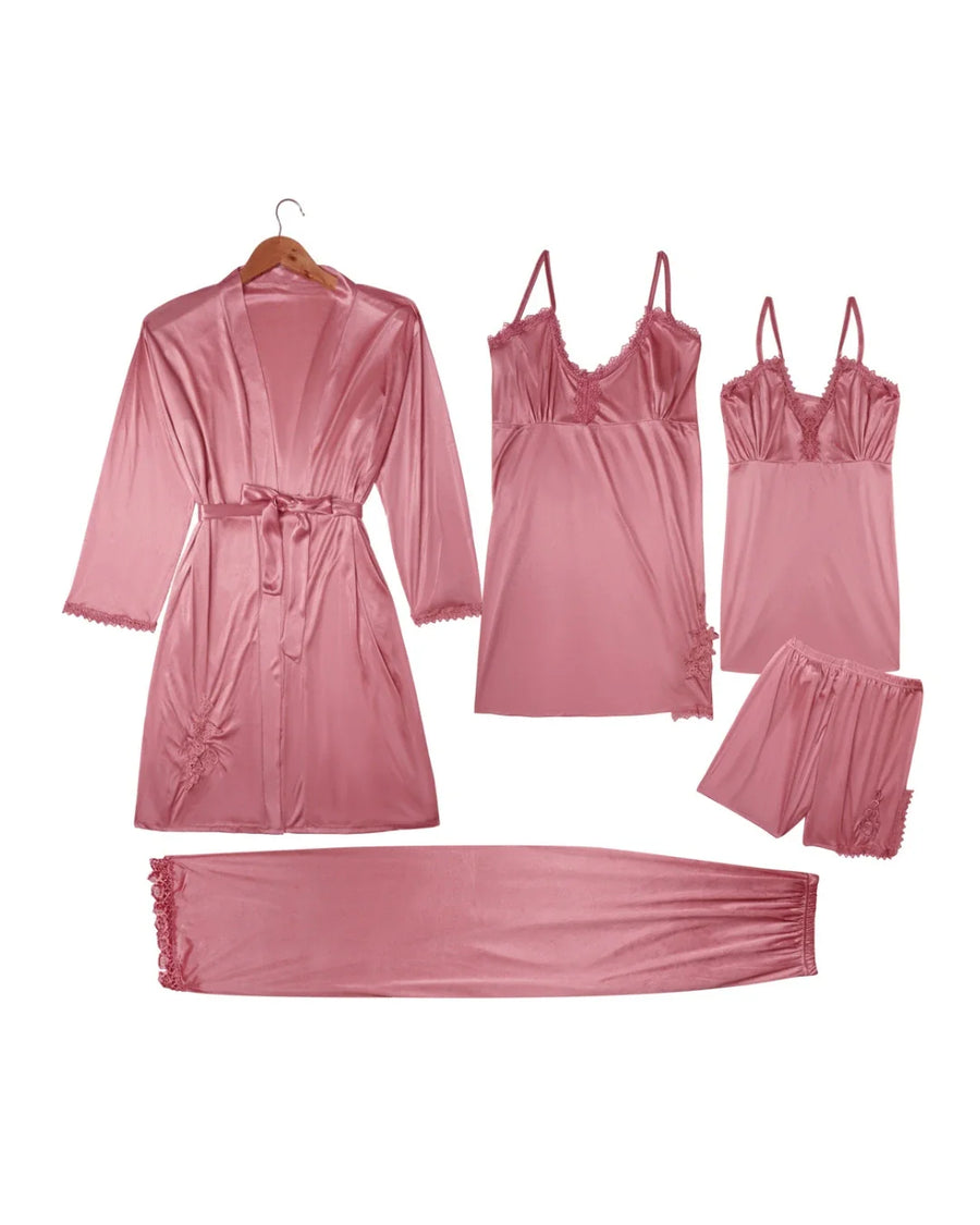 Femenica Royal Bridal Silk Nightgown Set (5pcs)